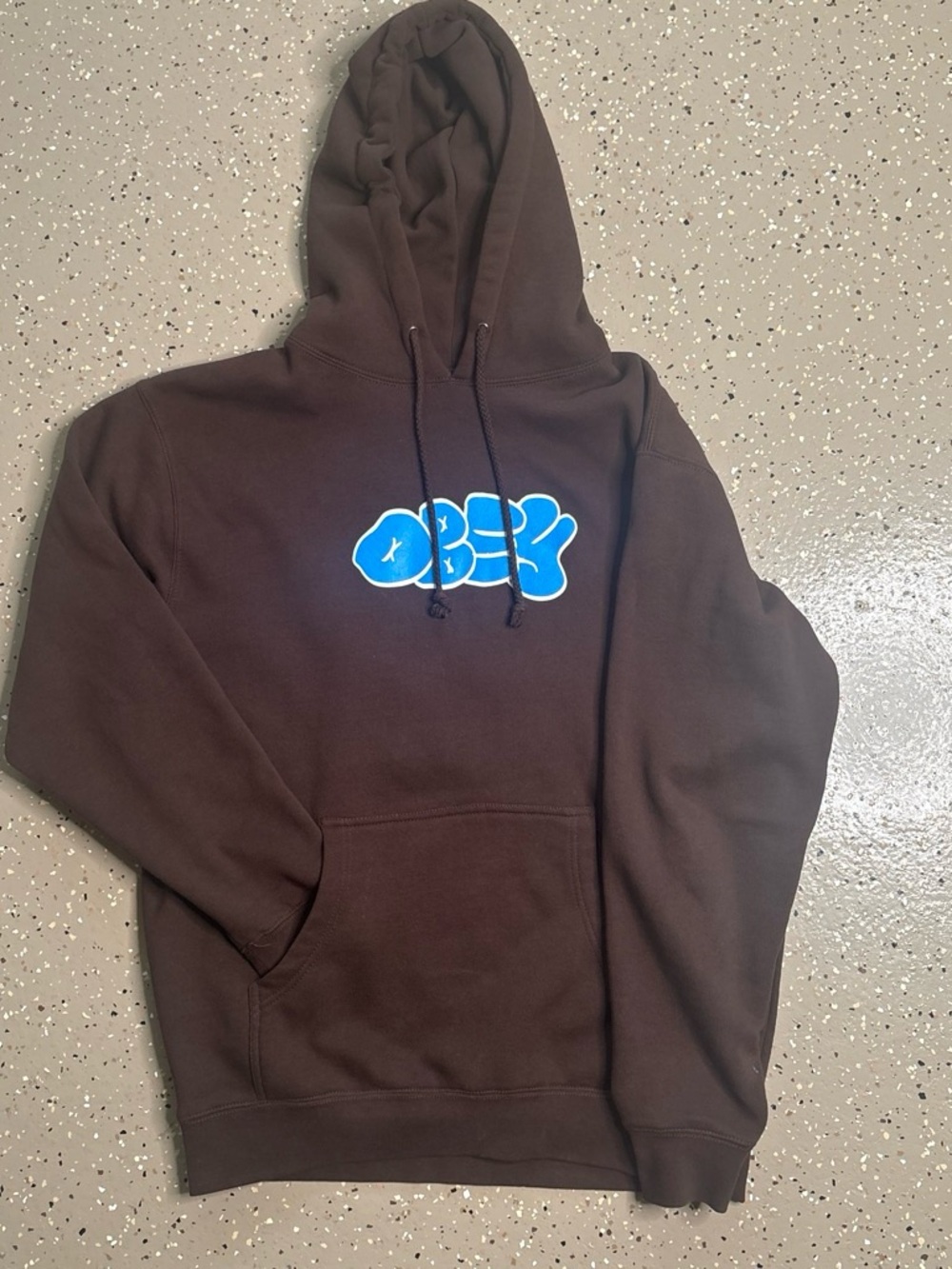 Obey Brown Hoodie with Bright Blue Logo